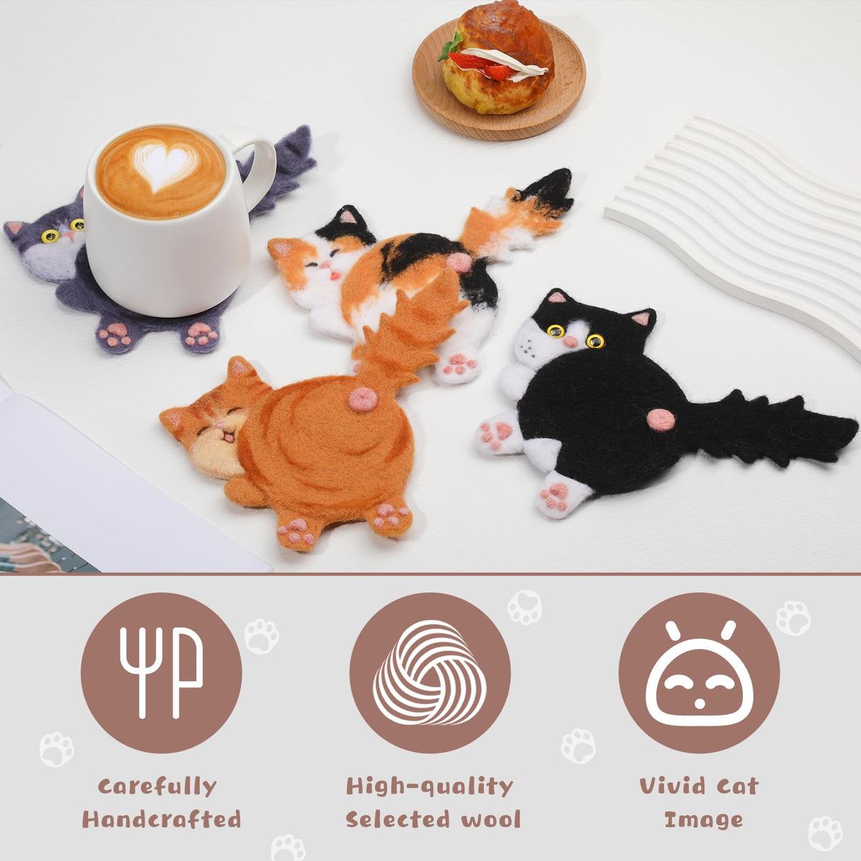 OEHPICC Cat Coasters Needle Felting Kit,Needle Felting Starter Kit,Wool Felting Kit with Wool Roving, Foam Pad and Instructions for DIY Felting Starters OEHPICC
