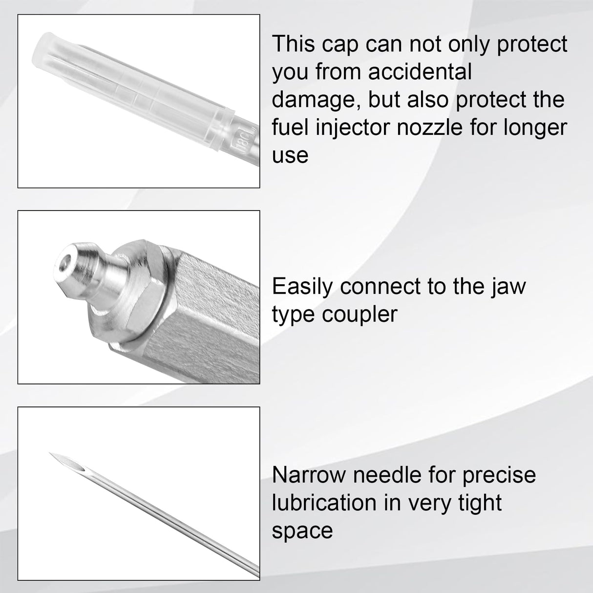 lasuroa 6pcs Grease Gun Fitting Kit, 90 Degree Grease Coupler Grease Needle Nozzle Tip Dispenser Grease Injector Needle Grease Gun Adapter Accessories Fit 1/8" NPT Grease Guns, Easy to Connect lasuroa