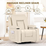 COMHOMA OMHOMA Recliner Chair, Swivel Rocker Recliners, Massage and Heat Reclining Chair, Reclining Sofa with Side Pockets, Cup Holders for Living Room, Bedroom (White) COMHOMA