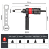 YUZES Rivet Gun Kit Adapter for Cordless Drills and 8mm Ratchet Wrench, Rivet Tool with (3/32", 1/8", 5/32", 3/16", 1/4") Interchangeable Rivet Heads and 5 Twist Drill, Easy Processing for Pop Rivet YUZES