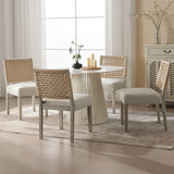 LZAREAL Farmhouse Dining Chairs Set of 4 Linen Fabric Upholstered Accent Side Chair, Mid Century Modern Kitchen & Dining Room Chairs with Woven Rope Back for Home, Living Room, Bedroom - White LZAREAL