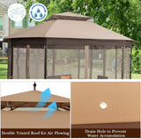 Moccha 10 x 12 Ft Heavy Duty Octagonal Canopy Tent Patio Gazebo with Netting Sidewalls and Sturdy Steel Frame, Double Roof Vented Gazebo Canopy Shelter for Party, BBQ, Backyard, Event, Family, Brown LDAILY