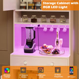 Korfile 71" Tall Food Pantry Cabinet with Power Outlet LED Light, Kitchen Storage Cabinet with 4 Doors, Hutch with Microwave Stand, Cupboard with Drawers for Kitchen, Dining Room, White Korfile