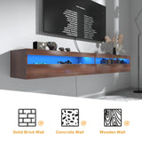 EXQUAL Floating TV Stand, Wall Mounted TV Shelf with Led Lights & Power Outlet, 71" Modern Entertainment Center Media Console with Storage, High Gloss TV Cabinet for 65/75/80 inch TV EXQUAL