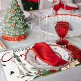 Heirloom Haven 4PCS Merry Christmas Placemats 12x18 inch Red Floral Holly Seasonal Winter Place Mats Rustic Plastic Christmas Table Mats for Kitchen Dining Indoor Home Party Decoration Heirloom Haven