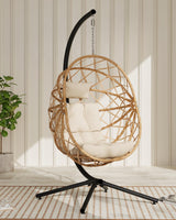 SWITTE Egg Chair Outdoor with Stand, Indoor Wicker Hanging Egg Swing Chair with Cushion, 400LBS Capacity for Patio, Bedroom & Garden - Cream SWITTE