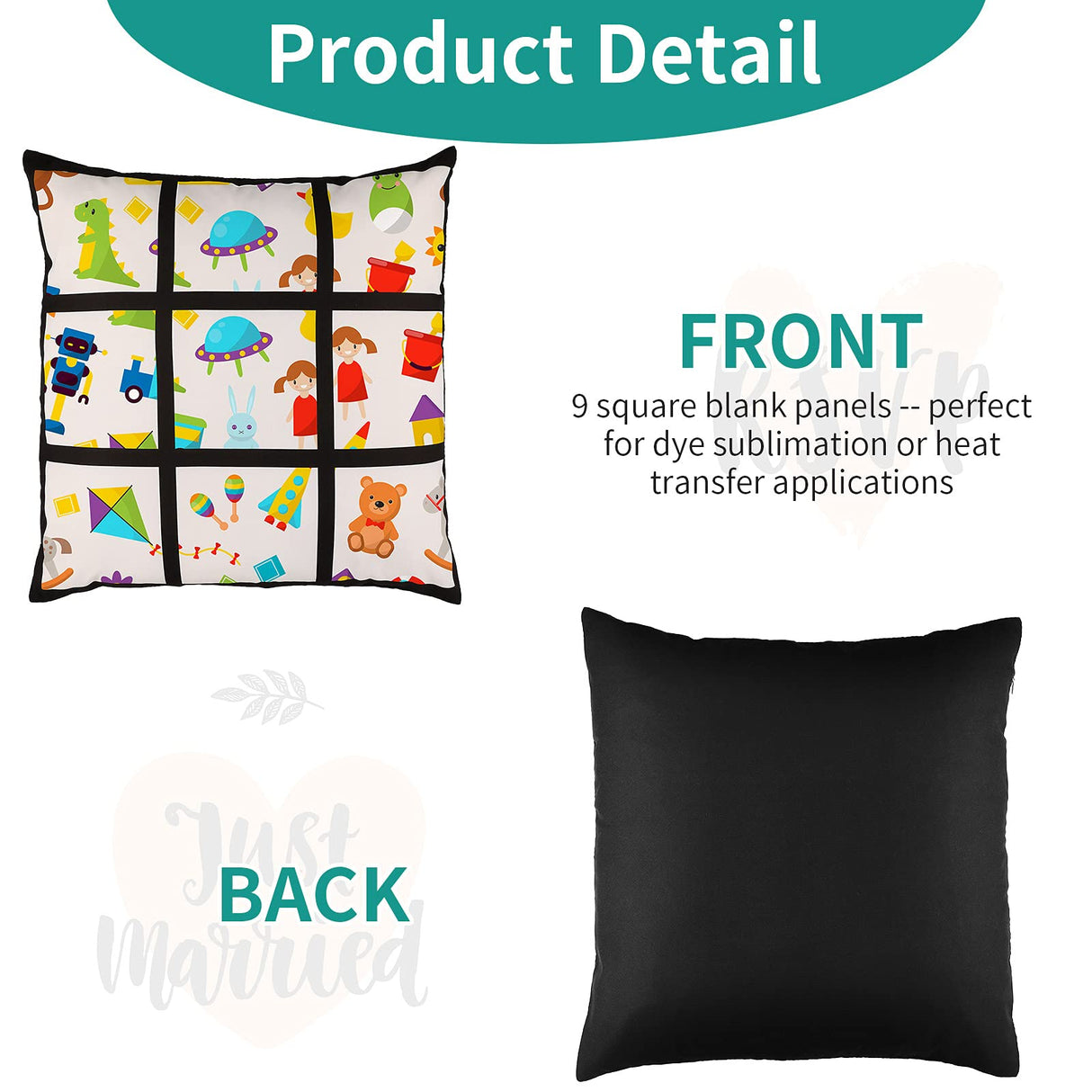 Sublimation Blank Panel Pillow Case 16 x 16 Inches DIY Polyester Cushion Cover 9 Photo Panel Throw Pillowcase for Printing Sofa Couch No Pillow Insert (6) Sieral