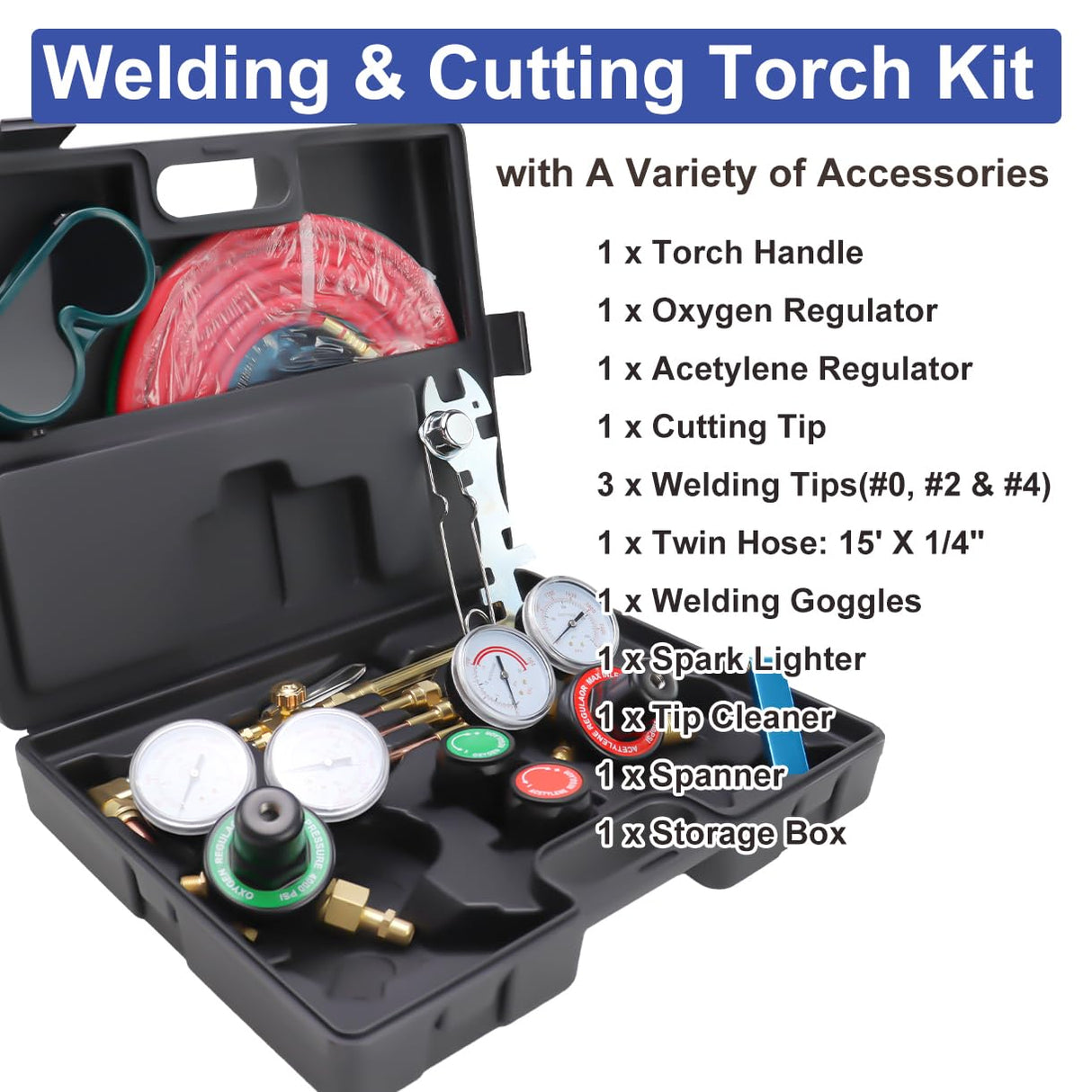 Cutting Torch Set Oxy Acetylene Torch Kit,Portable Gas Cutting Torch and Welding Kit with Acetylene Oxygen Gas Regulator Welding Hose Welding Glasses Storage Case (#22557) iMeshbean