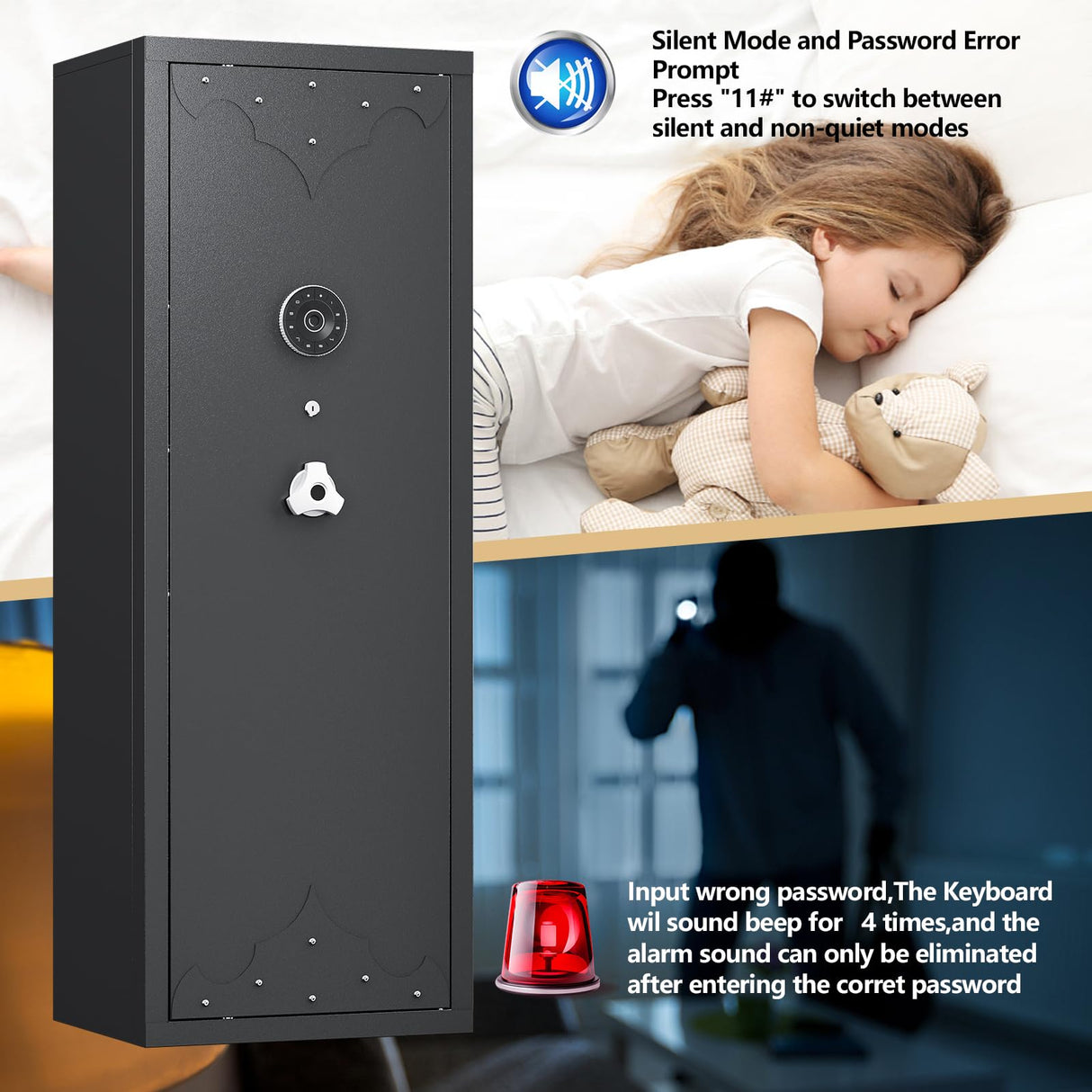 KAER 12-15 Gun Safe,Long Gun Safe for Home Rifle and Pistols, Large Unassembled Rifle Safe with 3 Removable Gun Racks, Digital Gun Cabinet with 4 Pistol Pockets KAER