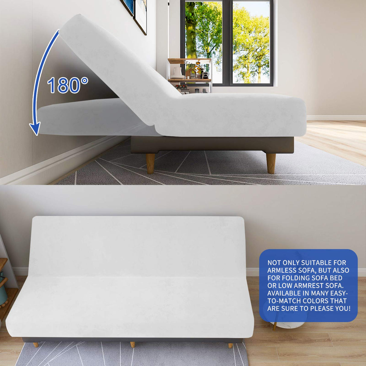 MAXIJIN Velvet Futon Cover Stretch Futon Slip Cover Full Size Futon Mattress Cover Armless Sofa Bed Plush Futon Couch Cover with Elastic Bottom (Futon, White) MAXIJIN