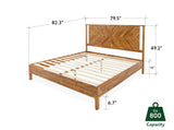Bme Vivian 14 Inch Rustic Golden Brown Deluxe King Bed Frame with Herringbone Headboard Bme