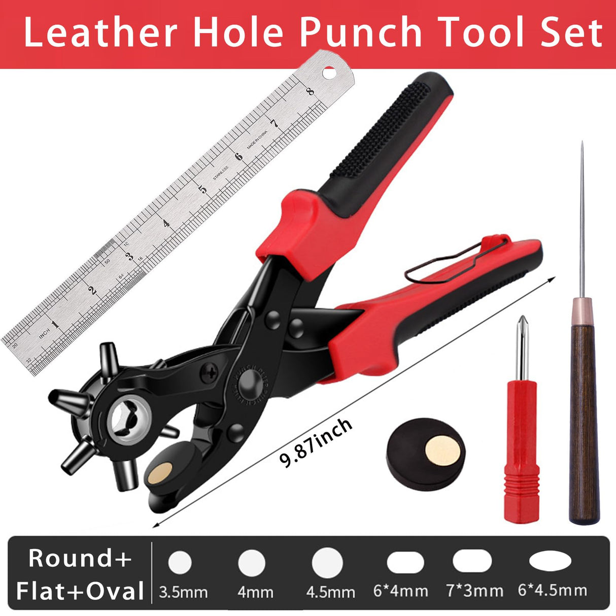 NXTOV Leather Hole Punch Set, Professional Revolving Punch Plier Kit, Super Heavy Duty Rotary Puncher, Precision Multi Hole Sizes for for Belts, Crafts Holes NXTOV