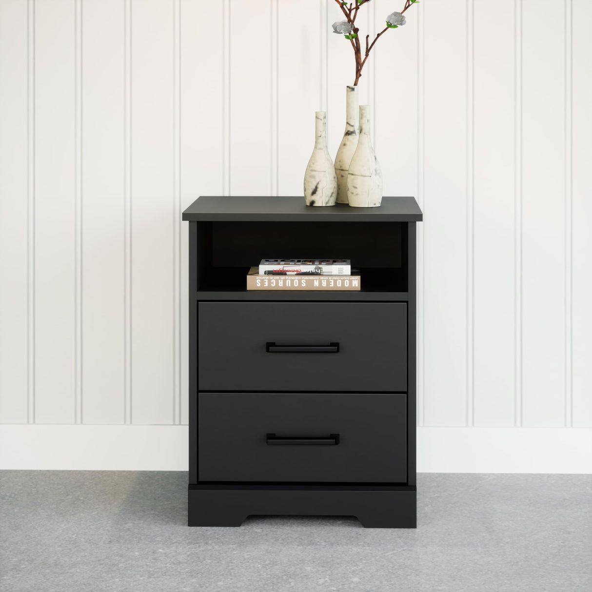 Prepac 2 Drawer Nightstand, 16.25in x 18.75in x 24.5in, Rustic Black Prepac
