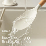 CAROTE Silicon Cooking Utensils Set for Kitchen,446°F Heat Resistant 10 pcs Non-Stick Cooking Set with Wooden Handle Spatula Turner Spoon Tongs Whisk CAROTE