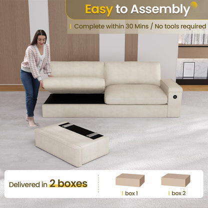 SEDETA Modern Sofas Couches for Living Room, Comfy Couch with Extra Deep Seats, Oversized Loveseat Sofa with Storage and 2 USB Charging Ports, Removable Sofa Cover(Beige Chenille)