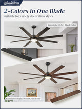 Fanbulous 65 Inch Ceiling Fans with Lights and Remote, Black Indoor/Outdoor Ceiling Fan with Quiet Reversible DC Motor, 6 Speeds, 3CCT, 8 Blades Large Ceiling Fan for Living Room Bedroom Patio Fanbulous