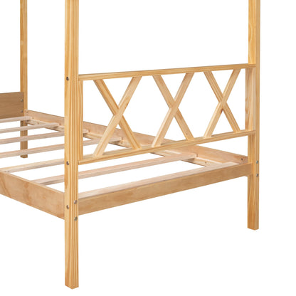 Harper & Bright Designs Natural Twin House Bed with Storage for Kids - WoodArtSupply