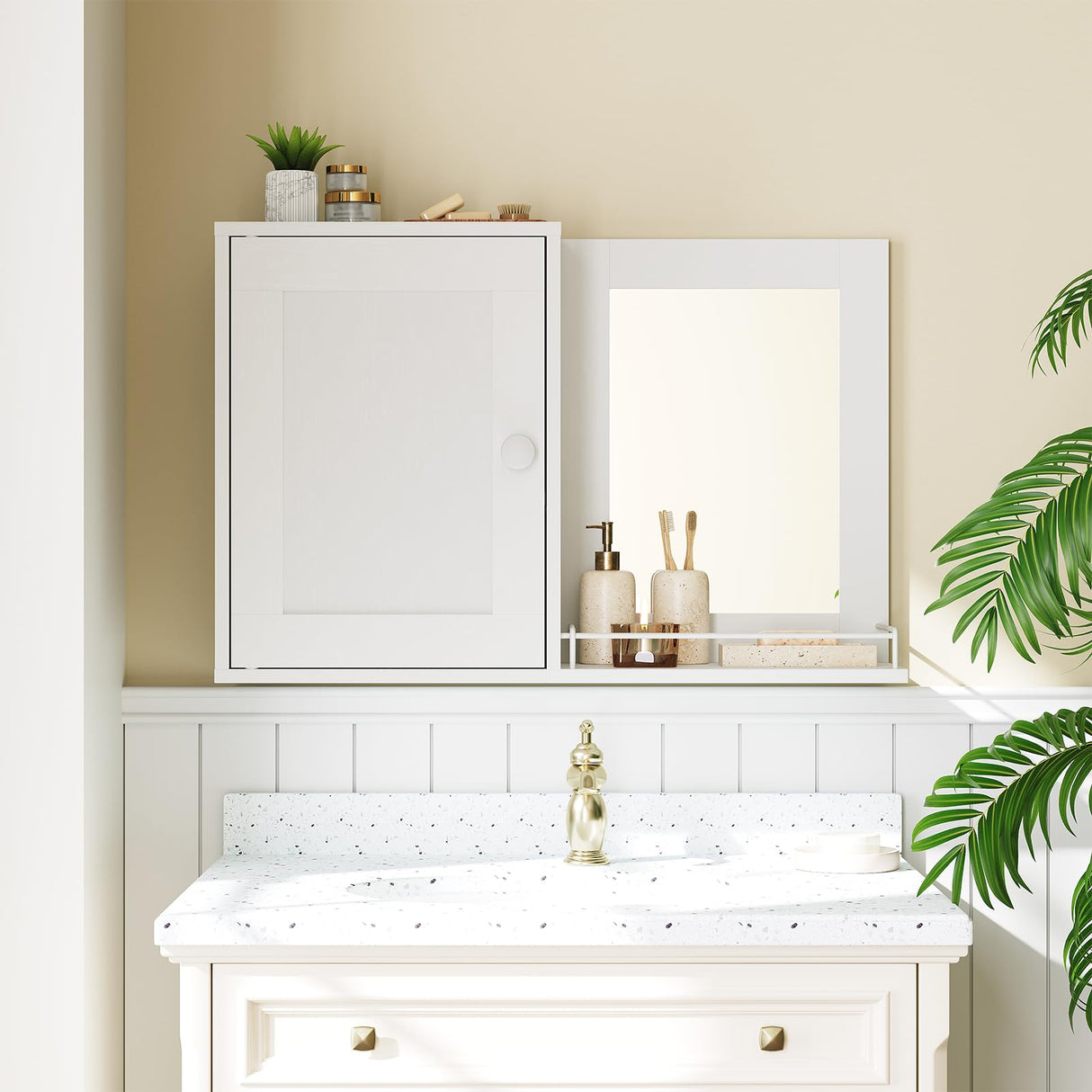 YATINEY Bathroom Medicine Cabinet with Mirror, Wall Mounted Home Storage, Medicine Cabinet Mirror, Bathroom Wall Cabinet, Adjustable Shelf, for Laundry Room, Bedroom, Camper, Hallway, White YATINEY