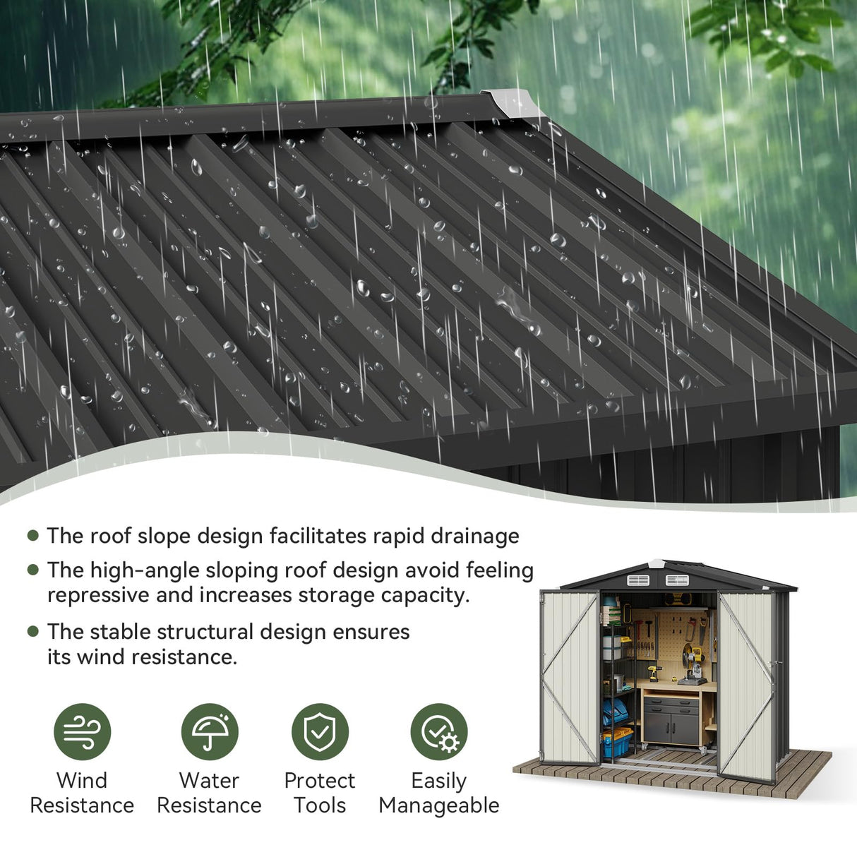 Aoxun 6x3.9 FT Shed with Base Metal Outdoor Storage Shed Garden Shed with Lockable Doors Tool Shed Bike Shed for Backyard, Patio, Poolside (Black) Aoxun