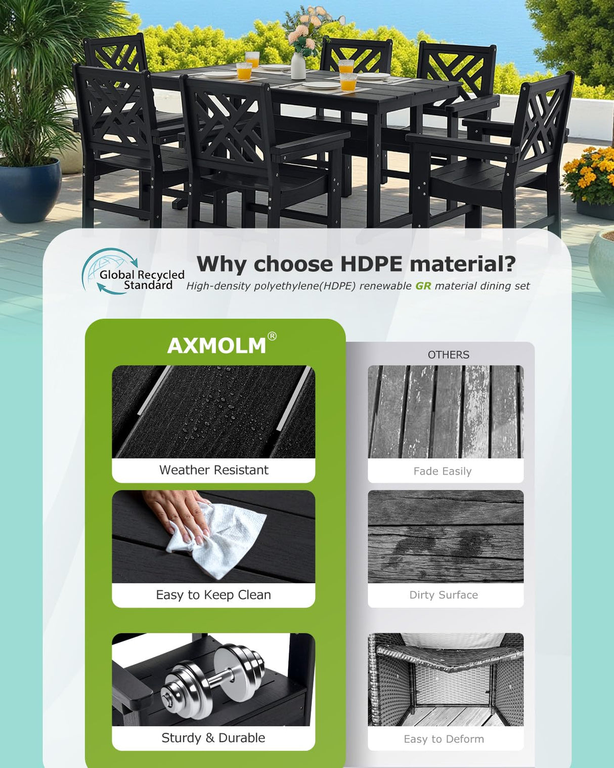 AXMOLM 12 Piece HDPE Outdoor Dining Set for 10, Patio HDPE Furniture Set with 2 Table and Umbrella Hole, Outdoor Table and Chairs for Garden, Poolside, Backyard, Deck AXMOLM