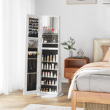 TJYGO LED Mirror Jewelry Cabinet Standing, with Full-Length Mirror and Adjustable LED Lights, Lockable Jewelry Armoire, 360° Swivel Jewelry Storage TJYGO