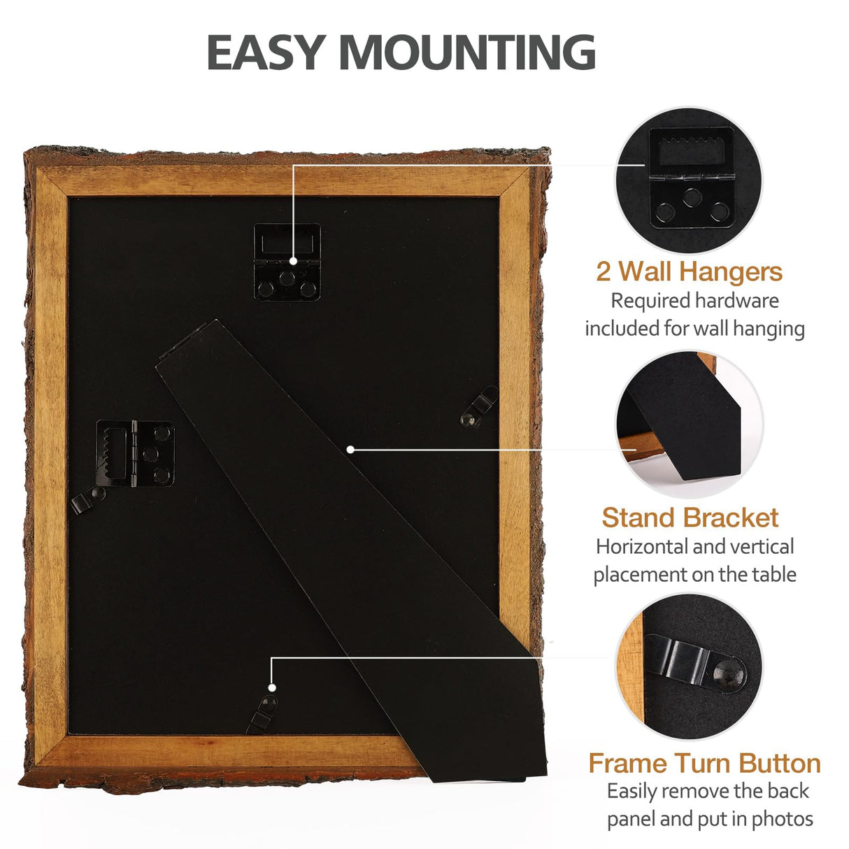 Golden State Art, 8x10 Picture Frame Rustic Brown, Solid Wood Picture Frame with Bark Edges & Real Glass Cover, Display Posters/Photos/Prints 8x10 for Wall Mounting, Farmhouse Decor Golden State Art