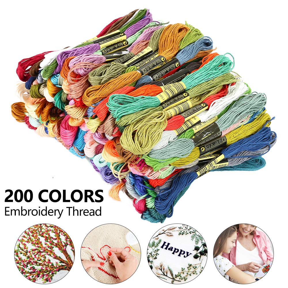 200 Color Embroidery Thread, Embroidery Floss Skeins Cotton Rainbow Color Cross Stitch Threads Sewing Craft Supplies Palettes Bracelets Floss 8m for Friendship Bracelets DIY Crafts DNAMYJME