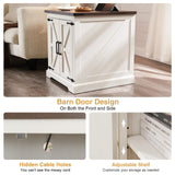 Barnyatoh Farmhouse End Table with Charging Station,24" Large Side Table with Barn Door, Rustic Wood Square Nightstand Bedside Table with Adjustable Shelf for Living Room, Bedroom,Antique White 2-Pack Barnyatoh