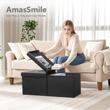 AmasSmile Footrest Ottoman Bench with Storage,34Inch Black Leather Footstool, Coffee Table, Padded Seat, Storage Chest,Blanket Store with Flipping Lid for Livingroom and Bedroom AmasSmile