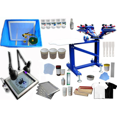 HayWHNKN 4 Color 1 Station Micro-Adjust Screen Printing Machine Kit Silk Screen Printing Press for T-Shirt with UV Exposure Unit Kit Washout Tank