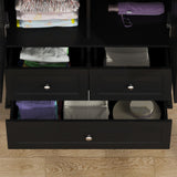 FUNISIR Bedroom Wardrobe Cabinet with 2 Doors, Wood Armoire Closet with Hanging Rod, Wardrobe Closet with 3 Drawers & Multi-Shelves for Clothes Organize, Black (19.7" D x 31.5" W x 70.9" H) FUNISIR