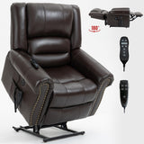 RHHVVR Dual Motor Power Lift Recliner Chair, Lay Flat Recliner Chair with Massage and Heat Remote Control for Adult Elderly, Large Electric Faux Leather Lift Chair, Extended Footrest, Brown RHHVVR