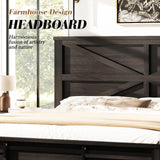 LUXOAK Farmhouse Full Size Bed Frame with Sliding Barn Door Storage, 49" Tall Headboard Wood Bed Frame, Rustic Platform Bed Frame Wooden Slats & Metal Support, No Box Spring Needed, Deep Brown LUXOAK