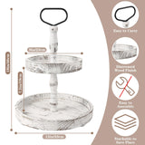 ASMPCUE 2 Tiered Tray Stand, Farmhouse Tiered Tray Stand with Metal Handle for Home Kitchen Decor, Wooden Rustic Two Tiered Serving Tray Coffee Table Tray for Holiday, Tray ONLY(Distressed White) ASMPCUE