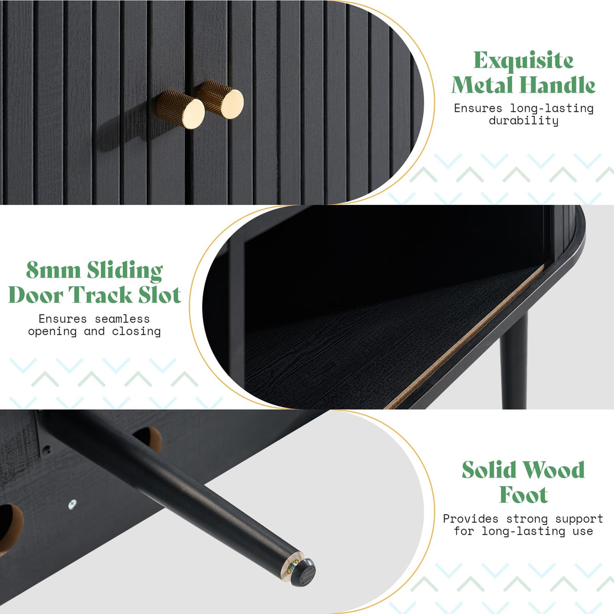 AMERLIFE 55" TV Stand with Solid Wood Legs, Mid Century Modern TV Console with Tambour Door for 80-inch TV, Dust-Proof Storage Cabinet for Living Room, Embossed Black AMERLIFE