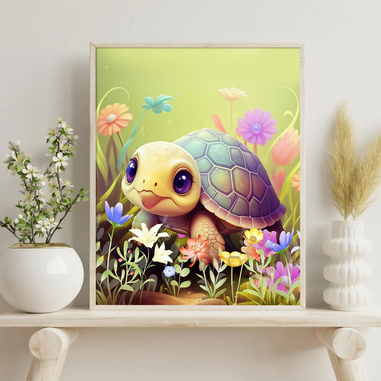 Pangoo Art Paint by Numbers Kit for Adults, Flower Turtle Paint by Numbers, Cute Animal Adults Paint by Number Kits, 16" X20" Paint by Number Canvas for Home Wall Art Decor Pangoo Art