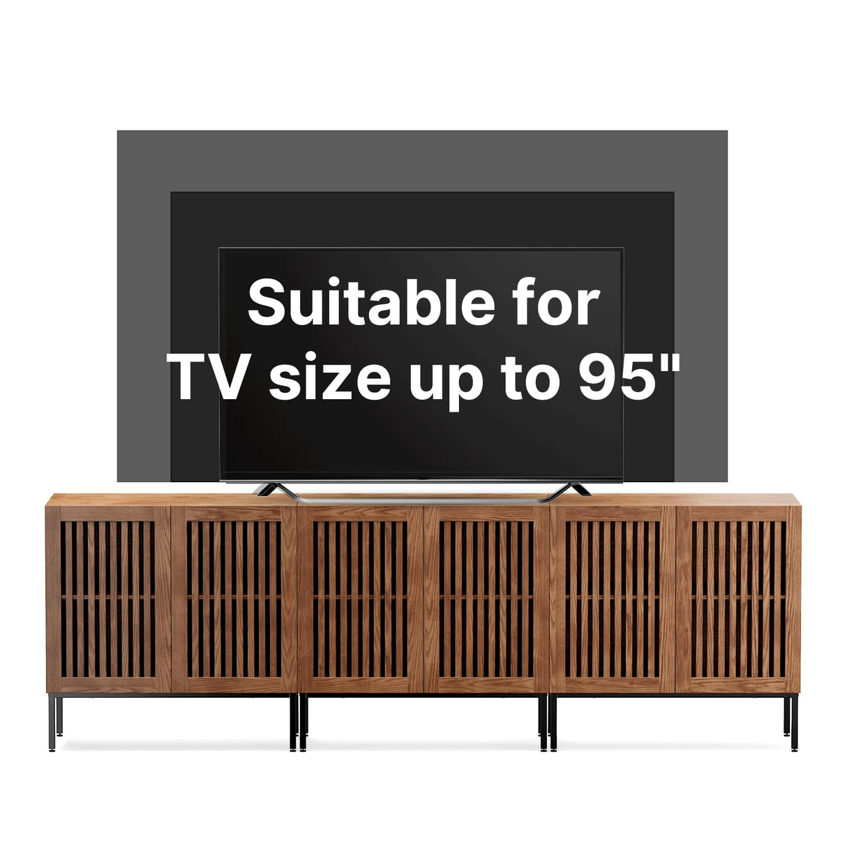 BVIUNTWO Farmhouse TV Stand for TVs up to 95 inch, 3 in 1 Entertainment Center TV Console with Storage Cabinets and Metal Base,Media Console for Living Room,Brown BVIUNTWO