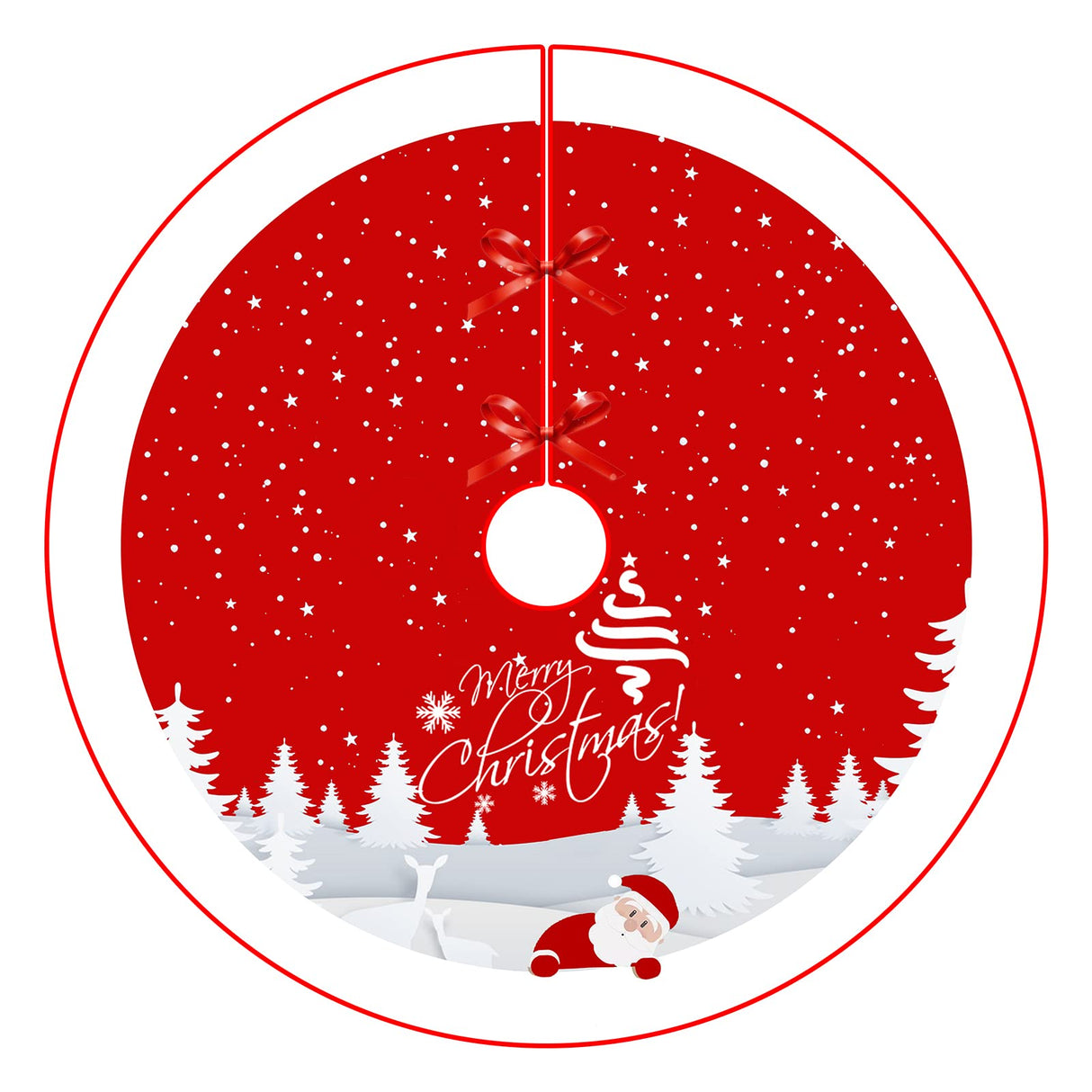 Christmas Tree Skirt Red Xmas Tree Ornaments for White Soft Plush Christmas Tree Mat with Snowy Pattern for Decorations Holiday Party 48 inches AGAXOZW