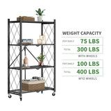 FREGREE 50" H 4 Tier Foldable Storage Shelf with Wheels, Folding Shelving Loads 400 LBS, Metal Steel Garage Shelves, Rolling Standing Utility Rack for Kitchen, Pantry, Office, Black FREGREE