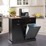 LOUVIXA Tilt Out Trash Can Cabinet Dog Proof with Double Wood Hidden Trash Can Holder, Kitchen Free Standing Recycling Cabinet（Black） LOUVIXA