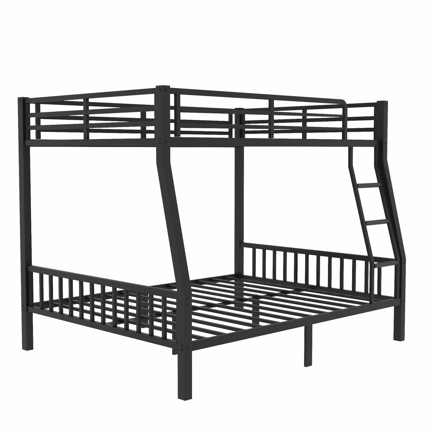 Miscoos Full XL Over Queen Metal Bunk Bed, Heavy Duty Bunk Beds with Ladder and Slats Support, Queen Bunk Beds,Space-Saving Bunk Bed Frame for Adults Teens, Black