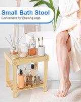 Bamneat Small Bamboo Bathroom Shower Bench with Storage Shelf, Durable Shower Stool for Shaving Legs, Indoor and Outdoor Use, Natural Bamneat