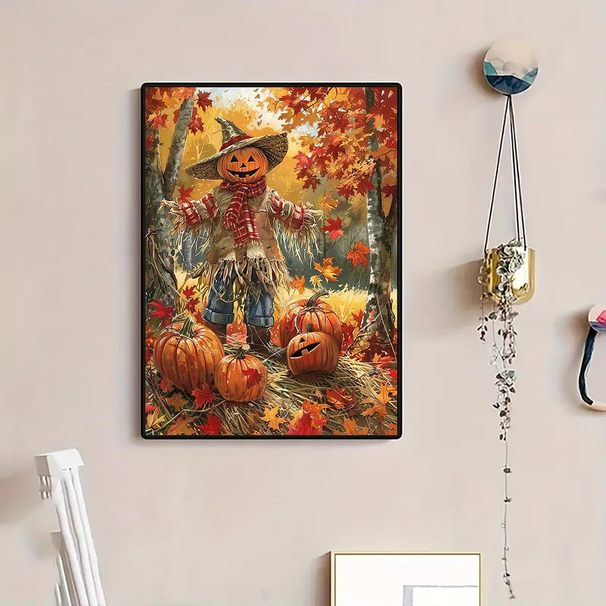 Fall Pumpkin Scarecrow Leaf Diamond Art Kits for Adults, 5D Diamond Painting Kits for Adults Beginners, DIY Full Round Drill Diamond Dot Painting Gem Art Kits for Adult, Home Wall Decor 11.8x15.7 Inch VCLKDIY