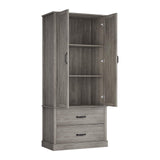 FinerFurnis Kitchen Pantry Storage Cabinet, 65" Tall Food Pantry Cabinet with 3 Storage Shelves and 2 Large Drawers, Farmhouse Kitchen Cupboard for Living Room, Dining Room, Grey FinerFurnis