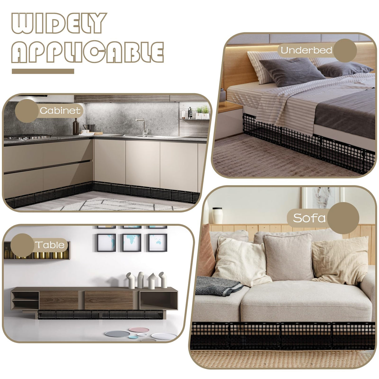 12 Pcs Under Couch Blocker for Bed Adjustable Furniture Plastic Under Bed Blocker with 30 Ties Black Couch Barriers for Dogs Pets Cats (Style 1) Aifong