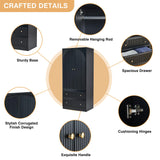 ORRD Black Freestanding Armoire Wardrobe Closet with 2 Doors and 2 Storage Drawers, Large Capacity Wardrobe Cabinet, Wooden Closet for Bedroom ORRD