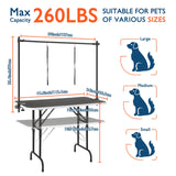 LEIBOU 45'' Height Adjustable(23''~33.8'') and Foldable Pet Dog Grooming Table Heavy Duty Iron Frame with H-Shape Grooming Arm & 3 Noose, Maximum Capacity Up to 260lbs, Black LEIBOU