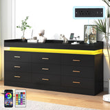 jiteentarou Drawer Dresser with Charging Station and LED Lights, Modern Chest of Drawers with Power Outlet, Organizer Cabinet for Bedroom, Living Room, Entryway(Black) jiteentarou