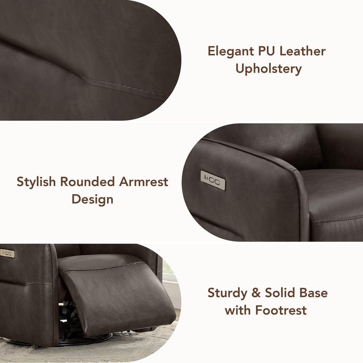 CHITA Faux Leather Power Recliner Chair, Swivel Glider Recliner for Adults, Nursery Rocking Chair with USB & Type-C Charging for Living Room, Bedroom, Chocolate Brown CHITA
