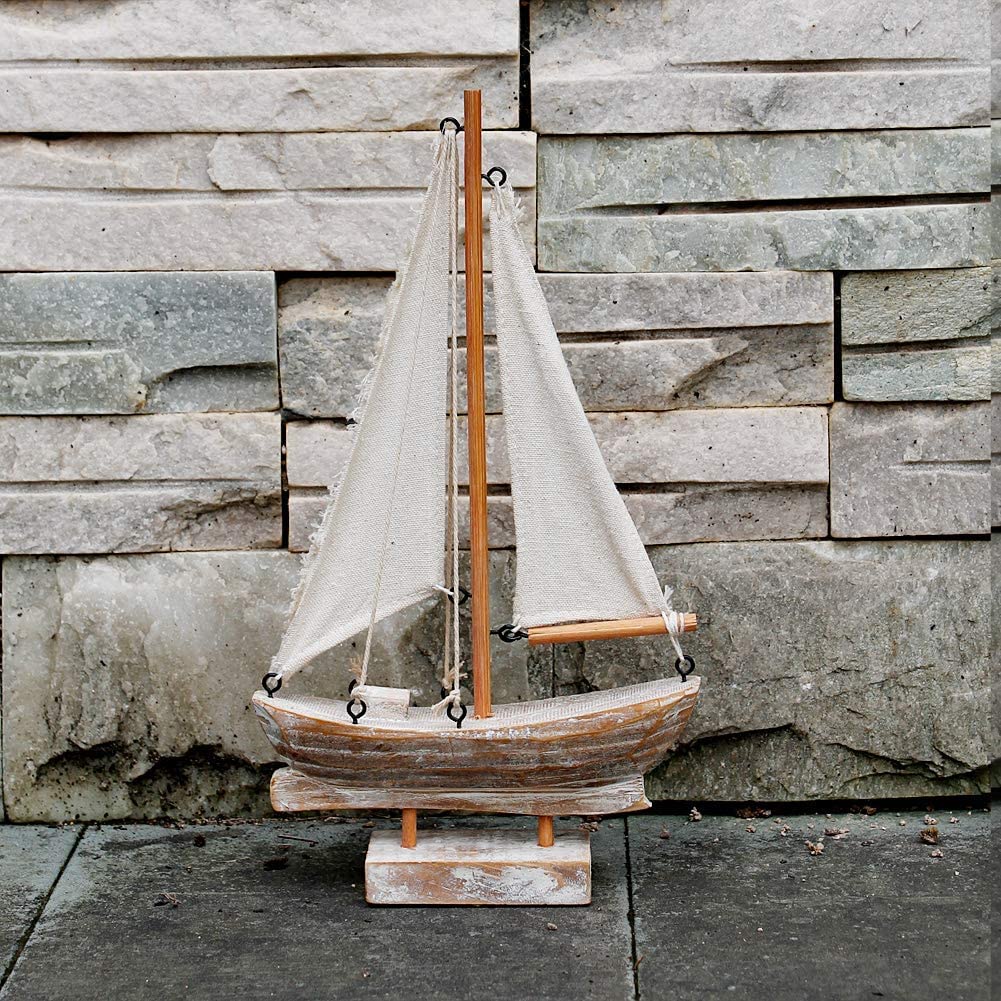 Linfevisi Wooden Sailboat Decorations Nautical Sail Boats Model Decoration Beach Coastal Ocean Themed Home Decor Ornaments Table Top Rustic Decorative Wood Sailing Boats Ships Nautical Decor 10.75" H Linfevisi